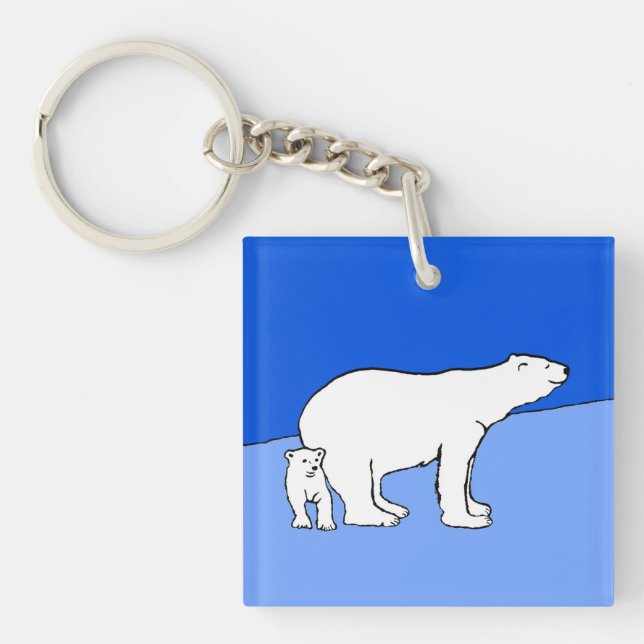 Porte-clefs Polar Bear Mom and Cub Peinture - Wildlife Art (Devant)