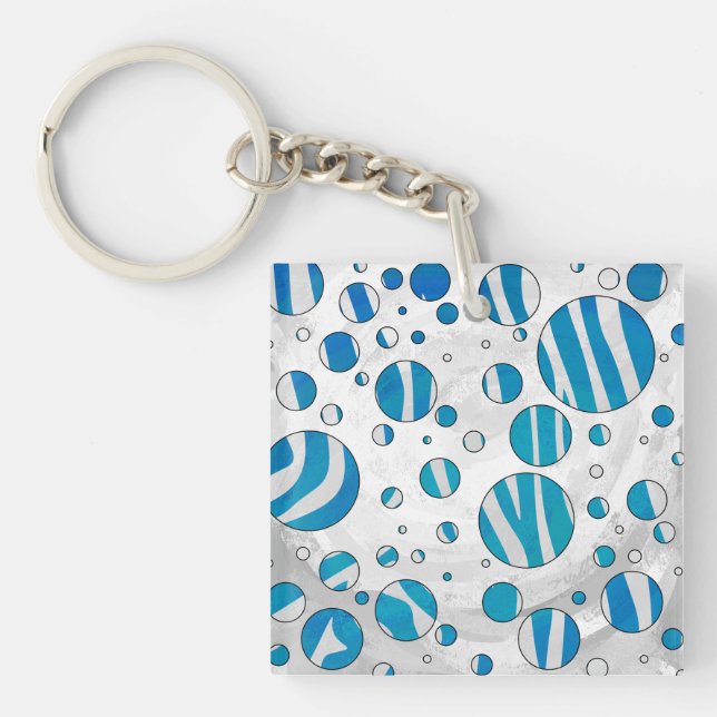 Porte-clefs Polka blanc et bleu Zebra (Devant)