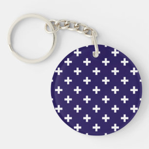 Porte-clefs Polka blanche croise sur bleu marine