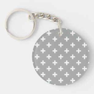 Porte-clefs Polka blanche croise sur gris
