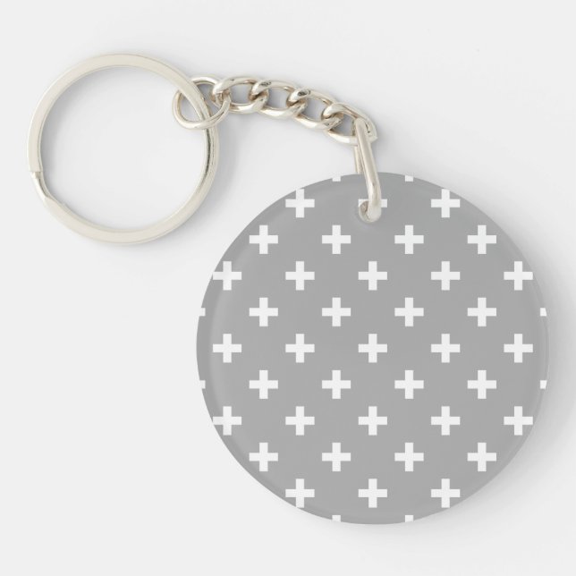 Porte-clefs Polka blanche croise sur gris (Devant)