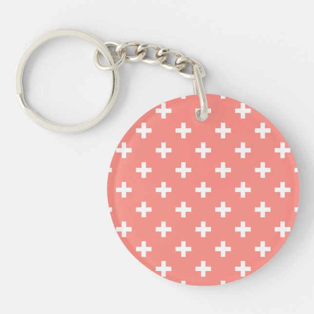 Porte-clefs Polka blanche croise sur la pêche (Devant)