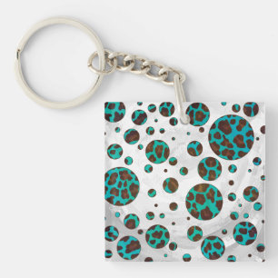 Porte-clefs Polka Dot Cow Impression Brown et Turquoise