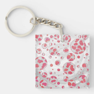 Porte-clefs Polka Dot Dalmatie rose et blanc