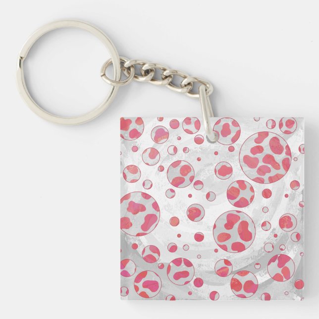 Porte-clefs Polka Dot Dalmatie rose et blanc (Devant)