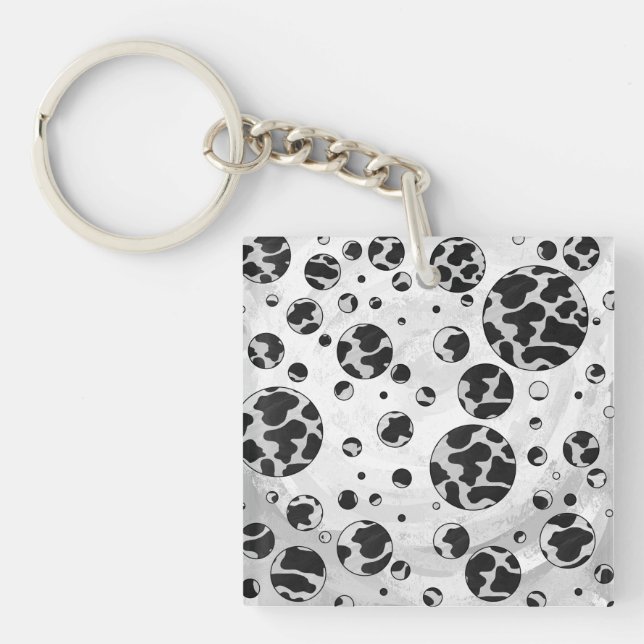 Porte-clefs Polka Dot Vache noir et blanc (Devant)