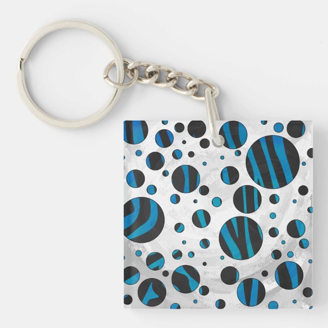 Porte-clefs Polka Dot Zebra Motif noir et bleu (Devant)