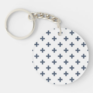 Porte-clefs Polka gris-bleu croise sur blanc