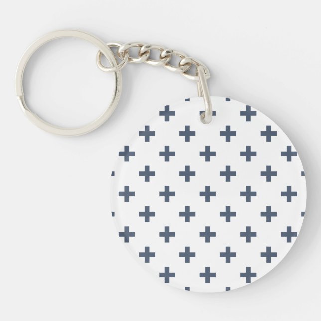 Porte-clefs Polka gris-bleu croise sur blanc (Devant)