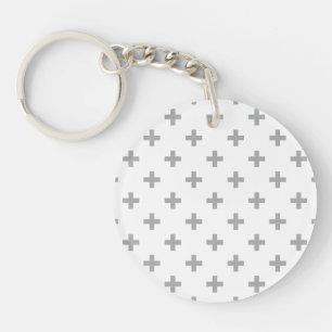 Porte-clefs Polka gris croise sur blanc