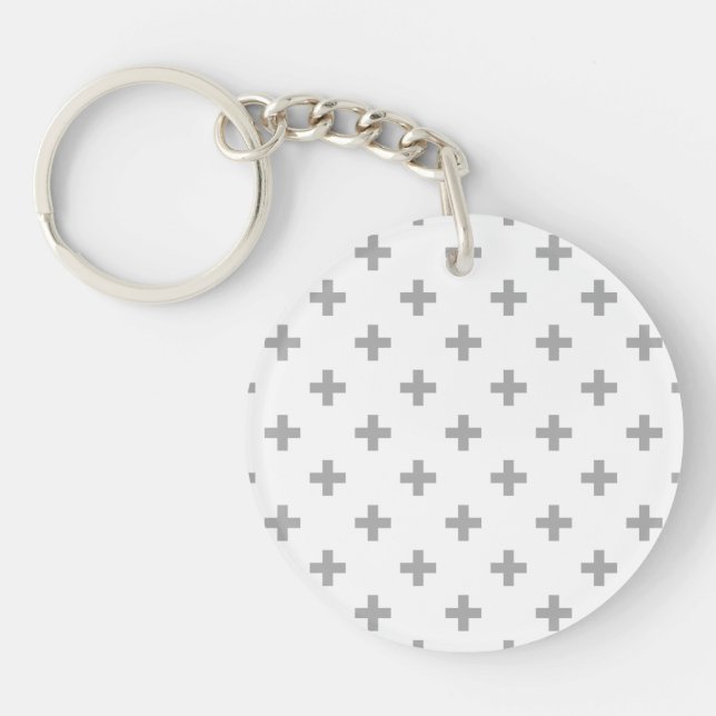 Porte-clefs Polka gris croise sur blanc (Devant)