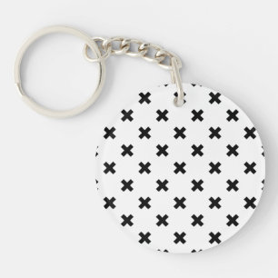 Porte-clefs Polka noire croise sur blanc