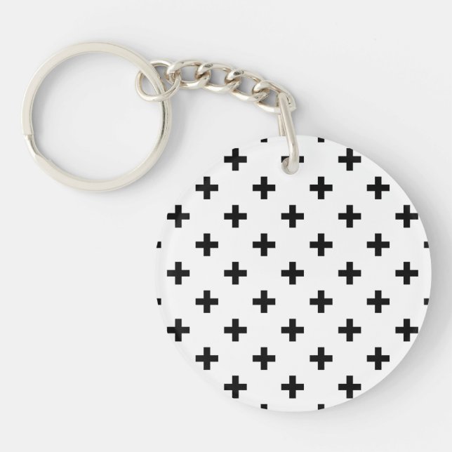 Porte-clefs Polka noire croise sur blanc (Devant)