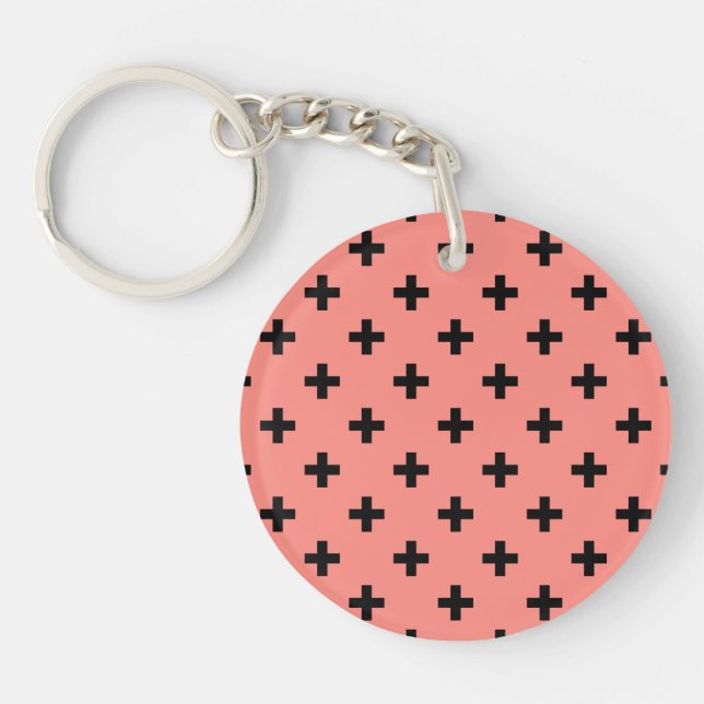 Porte-clefs Polka noire croise sur pêche (Devant)