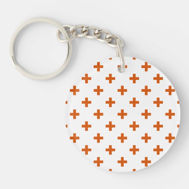 Porte-clefs Polka orange croise sur blanc (Devant)
