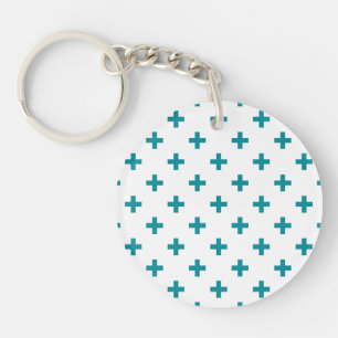 Porte-clefs Polka turquoise croise sur blanc