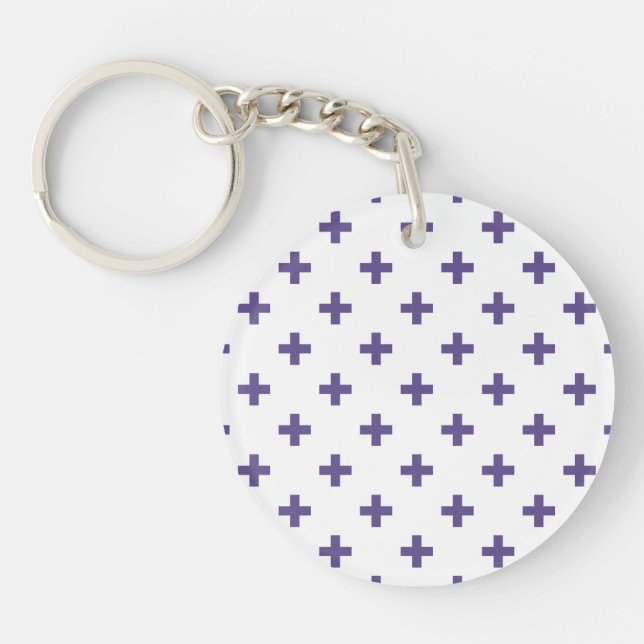 Porte-clefs Polka ultra violette croise sur blanc (Devant)