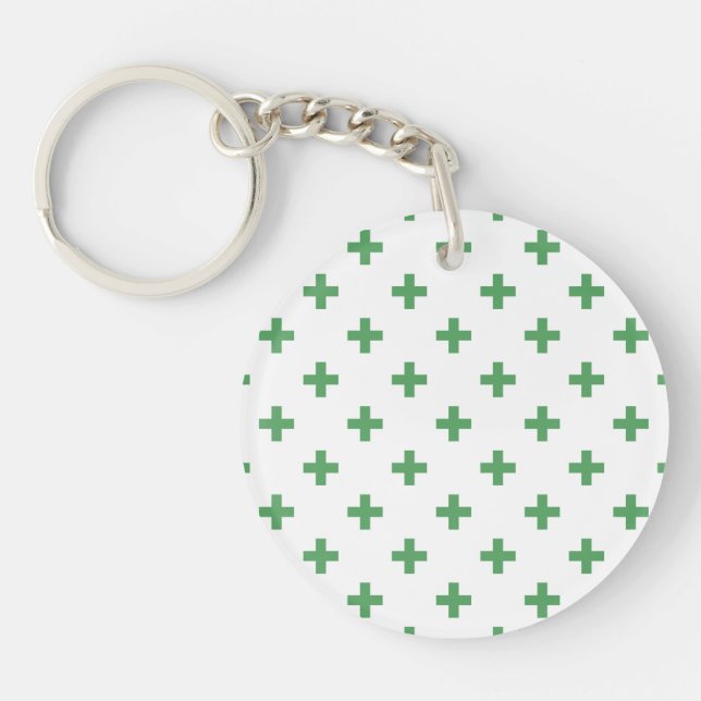Porte-clefs Polka verte croise sur blanc (Devant)