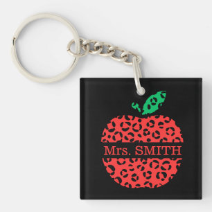 Porte-clefs Pomme rouge de l'enseignant Empreinte de léopard