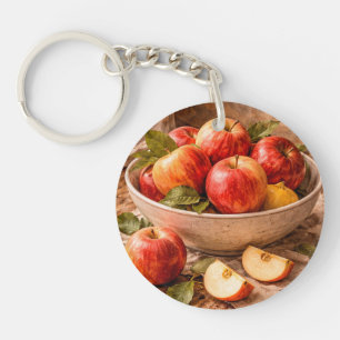 Porte-clefs Pommes dans un bol rustique, une nature morte clas