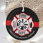 Porte-clefs Pompier Maltais Croix Fireman Personnalisé Acr<br><div class="desc">Porte - clé de pompier Maltese Cross de ligne rouge mince personnalisé - design moderne noir rouge et argent. Personnalisez avec les services d'incendie, le nom du pompier ou votre texte. Ce porte - clé de pompier personnalisé est parfait pour les services d'incendie, de pompiers, ou comme souvenir, cadeaux de...</div>