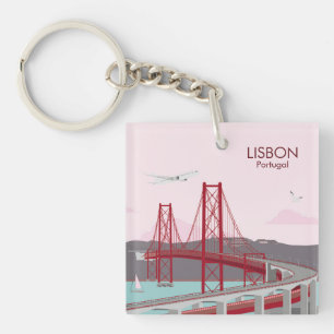 Porte-clefs Pont de Lisbonne sur le fleuve Tage au style vinta