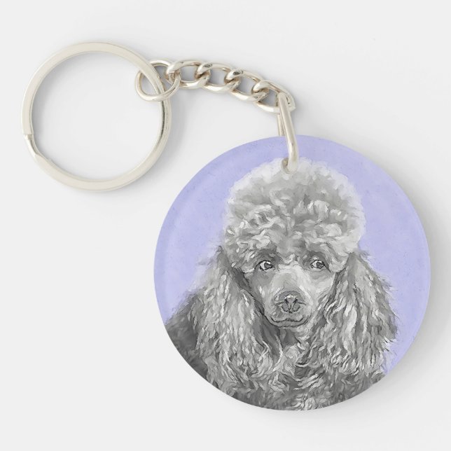 Porte-clefs Poodé Jouet miniature Argent gris bleu Chien Art (Devant)