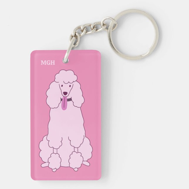 Porte-clefs Poodé rose Monogramme personnalisé (Dos)