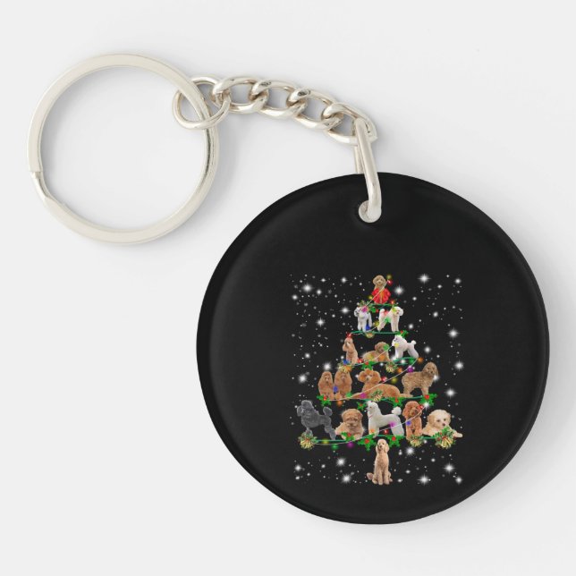 Porte-clefs Poodle Arbre De Noël Couvert De Lampe De Feu (Devant)