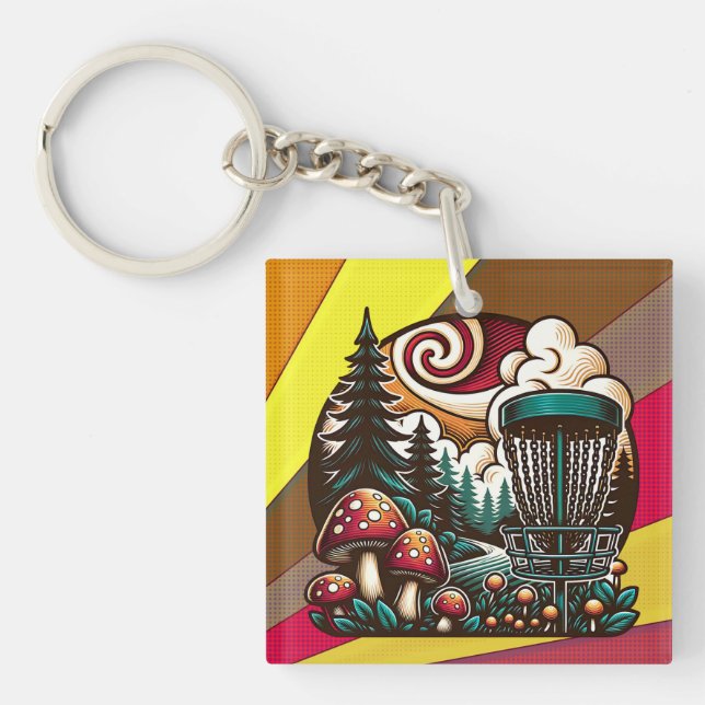 Porte-clefs Pop Art Champignons et Disque Golf Course Ai Art (Devant)