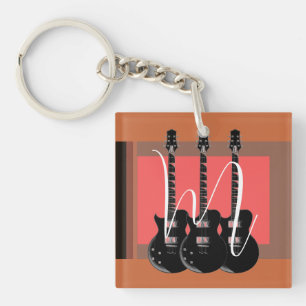 Porte-clefs Pop Art Electric Guitare Monogramme initial