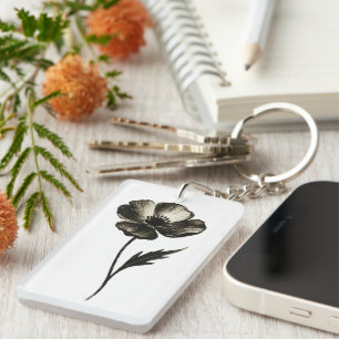 Porte-clefs Poppy Minimaliste – Art à l'encre botanique monoch