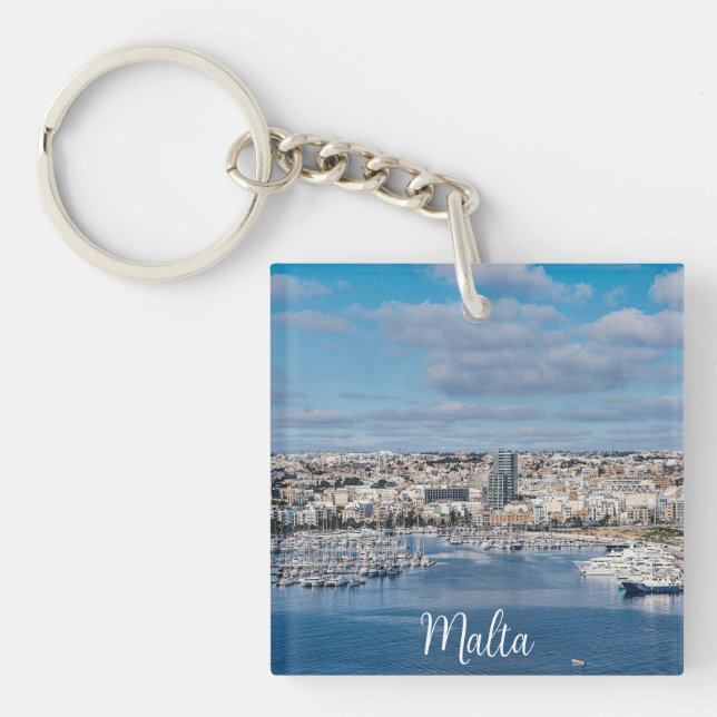 Porte-clefs Port de Sliema avec bâtiments et bateaux modernes (Devant)