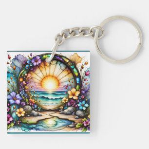 Porte-clefs Portail océanique Fleur sauvage coloré