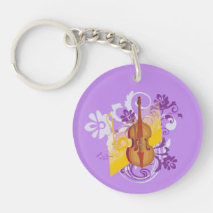 Porte-clefs Porte - clé à 2 côtés rond violon floral torse vio