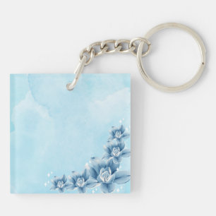 Porte-clefs Porte - clé acrylique à fleurs bleues