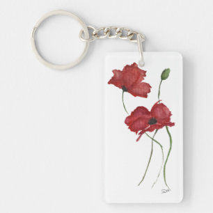 Porte-clefs Porte - clé acrylique à fleurs rouges, (double fac