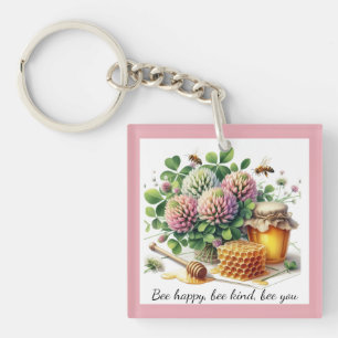 Porte-clefs Porte - clé acrylique abeille Happy Clover et miel