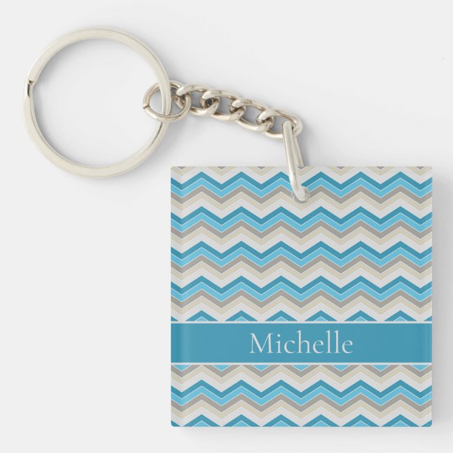 Porte-clefs Porte - clé acrylique bleu Chevron personnalisé (Devant)