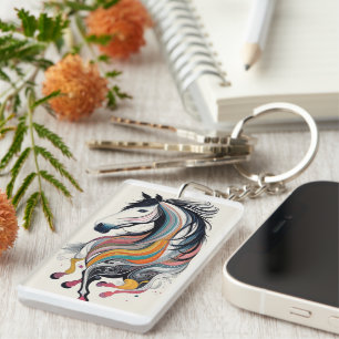 Porte-clefs Porte - clé acrylique coloré Abstrait Horse