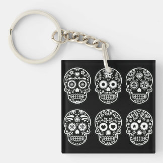Porte-clefs Porte - clé acrylique crâne noir et blanc