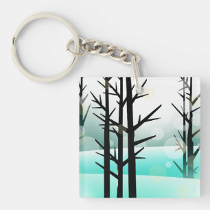 Porte-clefs Porte - clé acrylique de la forêt d'hiver