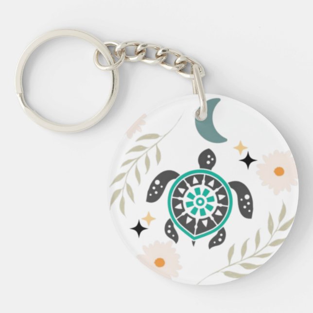 Porte-clefs Porte - clé acrylique de tortue florale Boho - Nat (Devant)