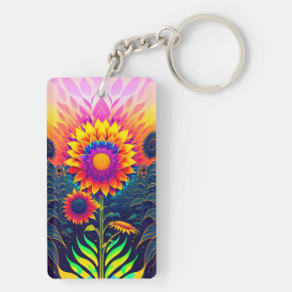 Porte-clefs Porte - clé acrylique des tournesols colorés et ra