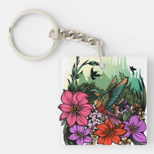 Porte-clefs Porte - clé acrylique du jardin des colibris