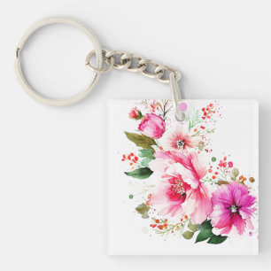 Porte-clefs Porte - clé acrylique floral aquarelle