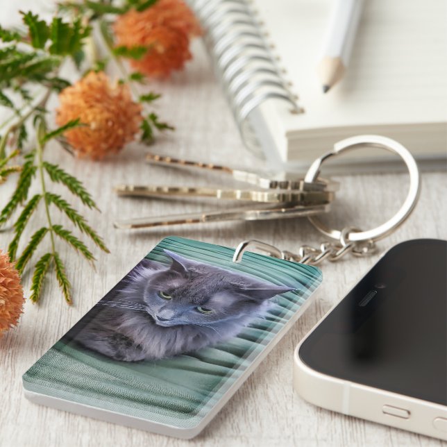 Porte-clefs Porte - clé acrylique gris-vert pour chat (Devant droit)