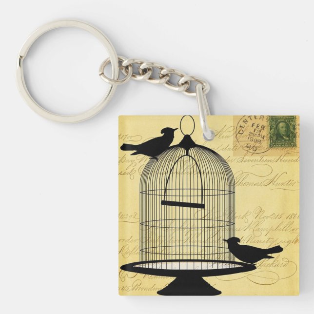 Porte-clefs Porte - clé acrylique jaune de Birdcage victorienn (Devant)