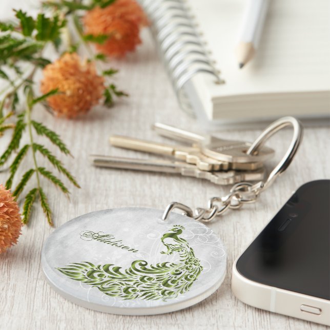 Porte-clefs Porte - clé Acrylique Personnalisé Peacock Vert (Devant droit)