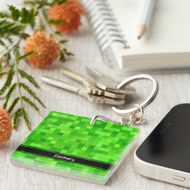 Porte-clefs Porte - clé acrylique Pixels de Gamer Vert (Devant Droit)